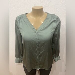 Madison Grey Green Satin Button Down‎ Shirt.